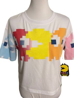 Pac-Man White Graphic Tee with Multi-Color Ghosts